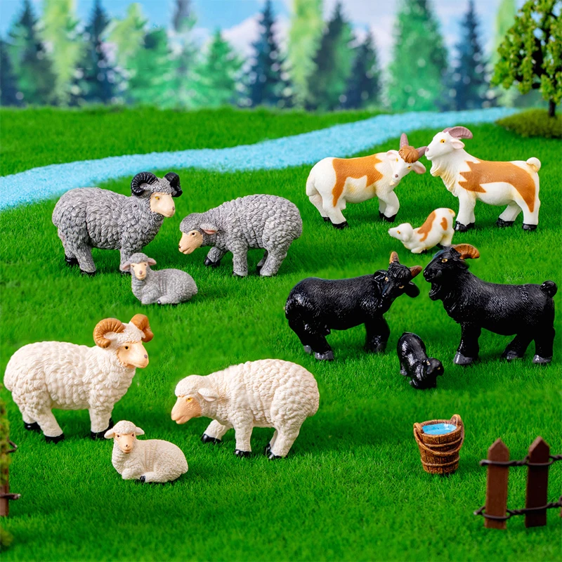 Miniatúry simulované ovce kozie figúrky záhradnícke farmárske mikro krajinné ozdoby pre domáce dekorácie Desktopové príslušenstvo