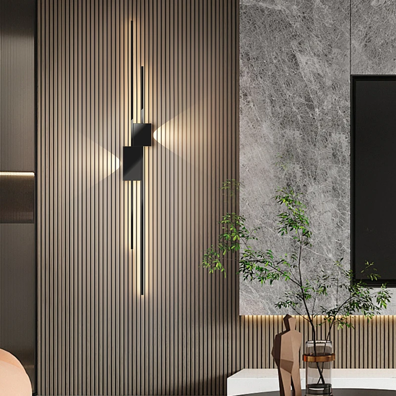 Minimalistické dlhé pruhy nástenná lampa spálňa lôžko Moderná jednoduchá osobnosť obývacia izba mriežka TV TV stena ulička Lampa
