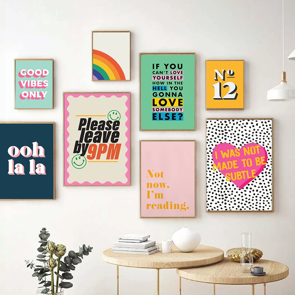 Minimalistické farebné motivačné citáty umenia maľba plagát Dobré vibrácie iba nástenné umenie Tlač modernej obývacej izby Domovod