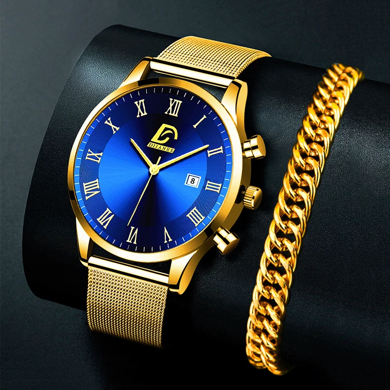 Minimalistické hodinky pre módne pánske náramky sada 2023 Nerezová oceľový pásik Quartz hodinky Men Business Clock Relogio Masculino