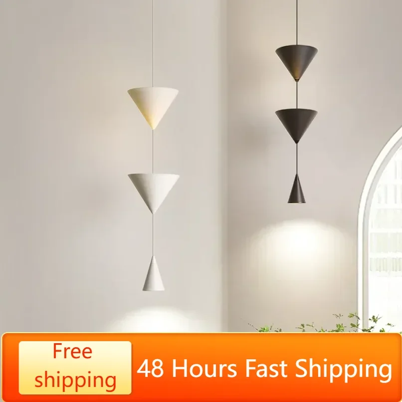 Minimalistické kužeľové LED prívesky Svetlá pre spálňu na nočný hotel Hotel Lamp Moderný stropný lustre Čierne biele kvapky