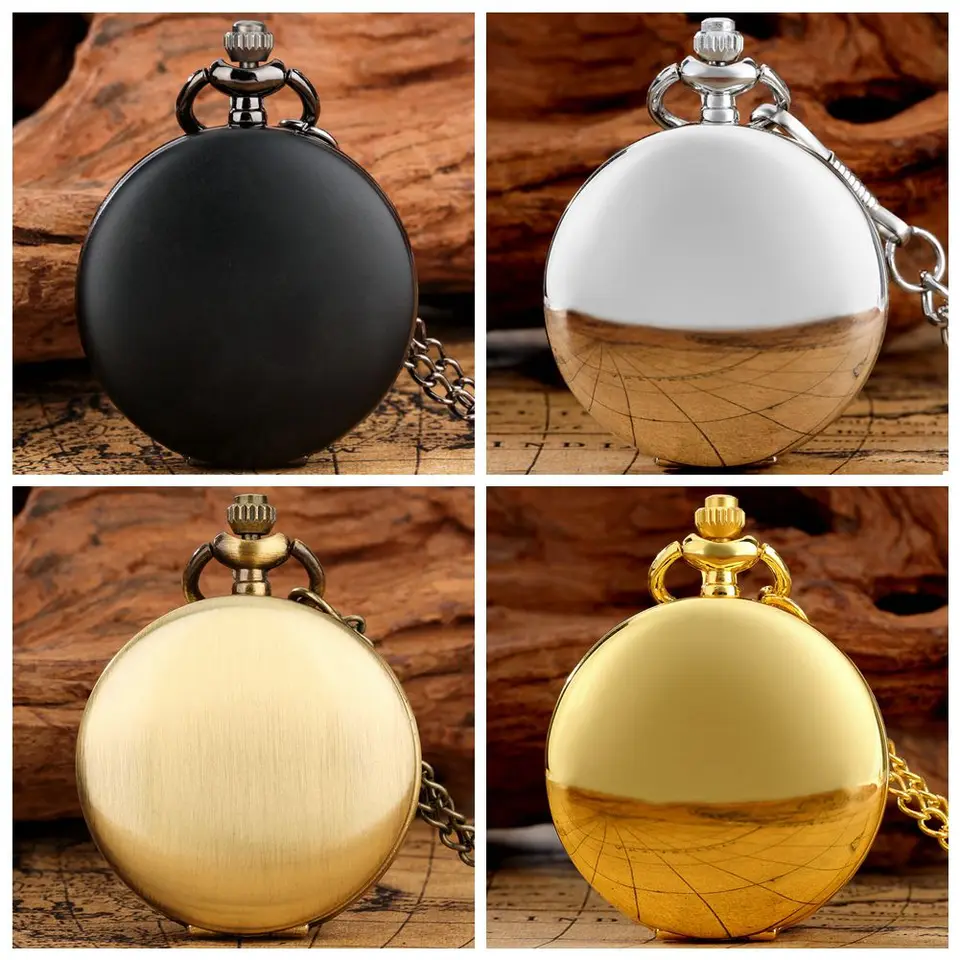 Minimalistické vreckové hodinky Čierne strieborné zlato bronzové retro závesné hodinky