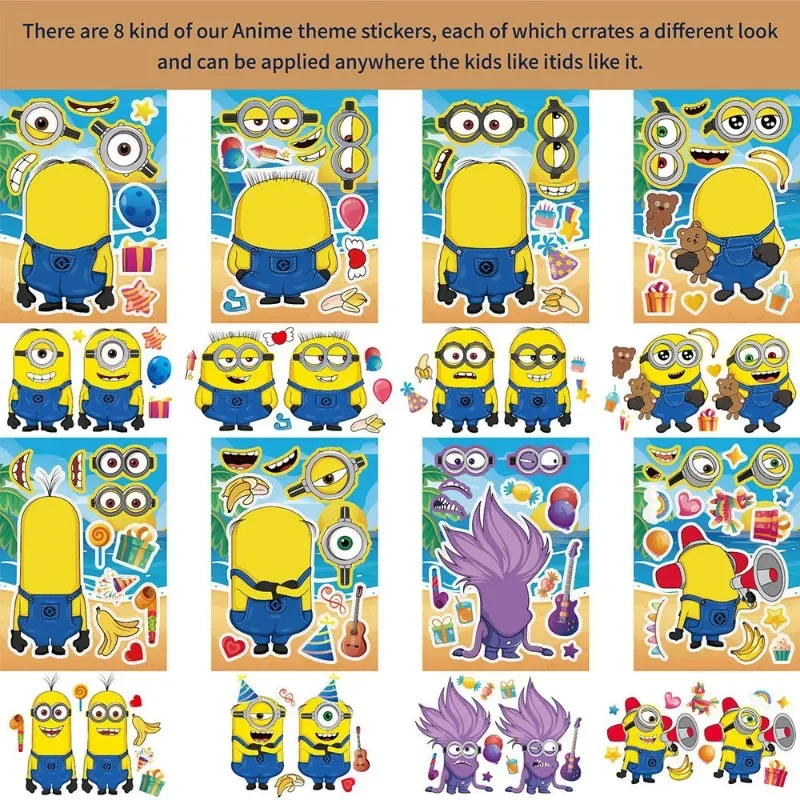 Minions Despicable Me Anime Periféry roztomilé vzdelávacie DIY Puzzle Stickers Creaty Kawaii Graffiti Stickers Detské hračky