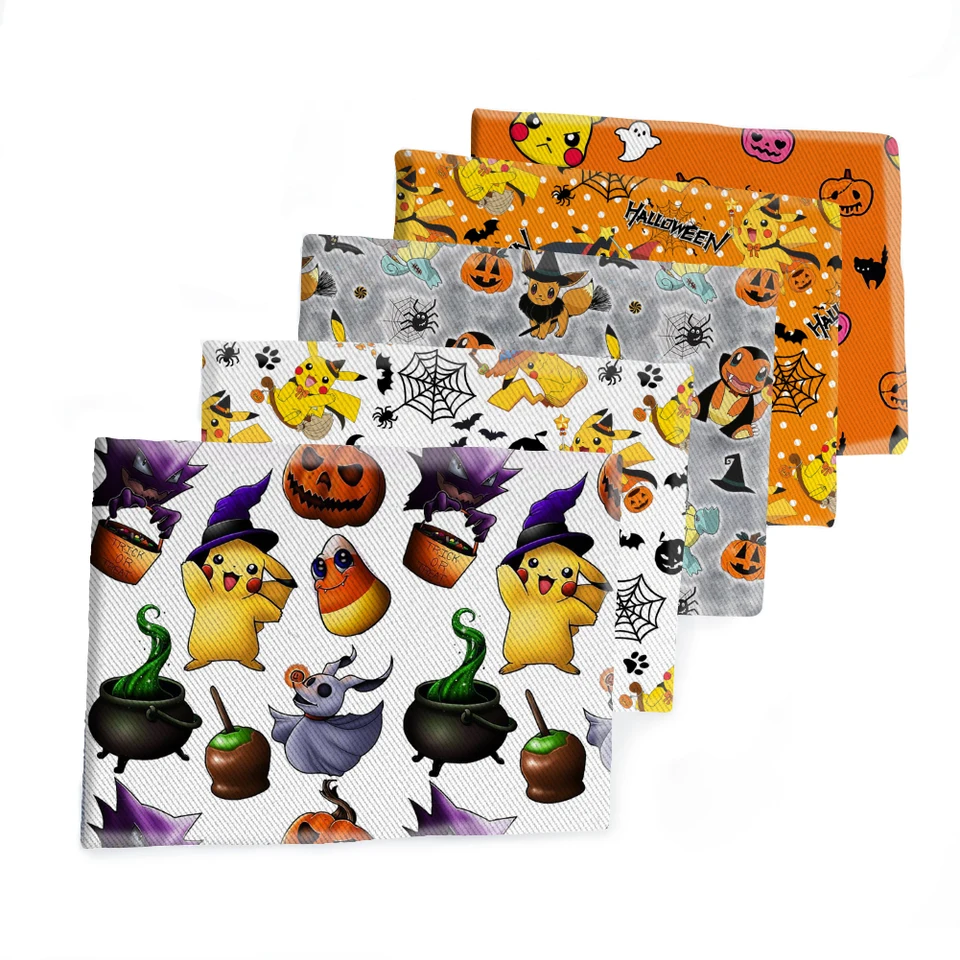 Minis 50x145cm Halloween Japan Cartoon Pokemon Pattern Tritted Tkanina pre patchwork prešívané tkaniny