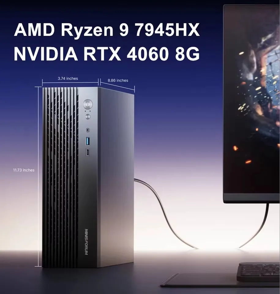 Minisforum Gaming Desktop Mini Computer AMD Ryzen 9 7945HX 16 Core 32 vlákno NVIDIA RTX 4060 8G 2*DDR5 Windows 11 Gamer Tower PC