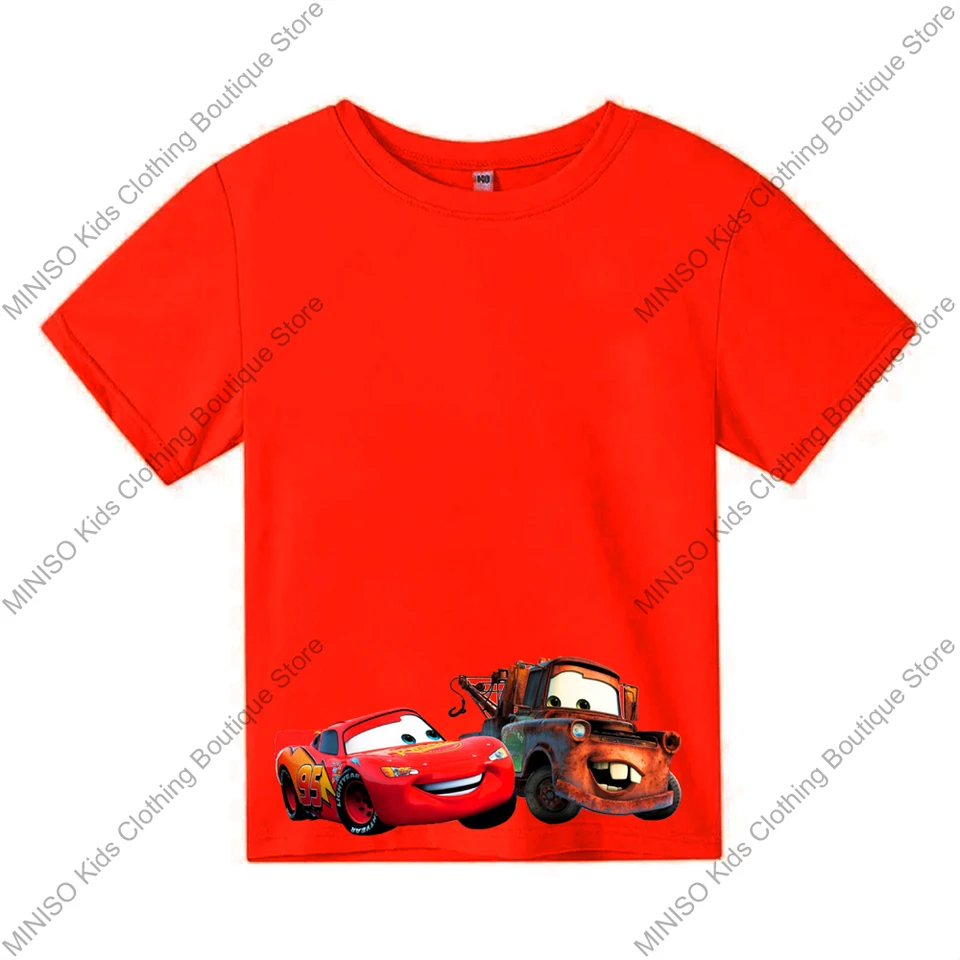 Miniso 100% bavlnené tričko anime karikatúra mcqueen mater tlač módne náhodné streetwear nadmerné tričko Tshirt Kid Dospelé topy