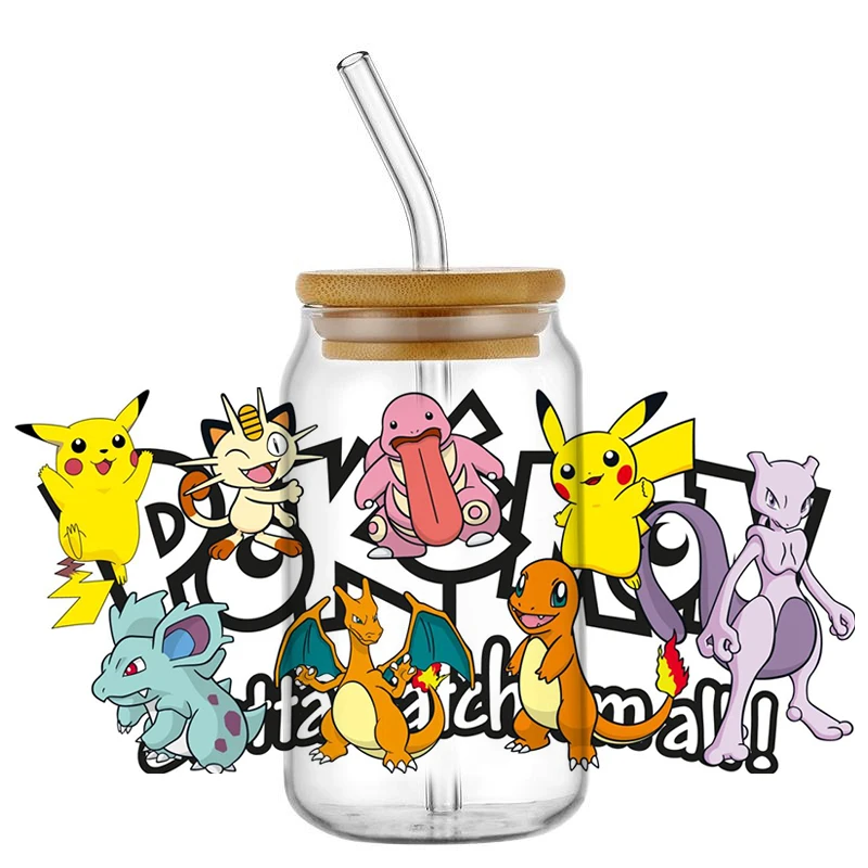 Miniso 3d Nový karikatúra UV DTF Cup Curp Curcer pre 16oz Libbey Glass Washable DIY hrnček japonský animáčný prenos nálepky