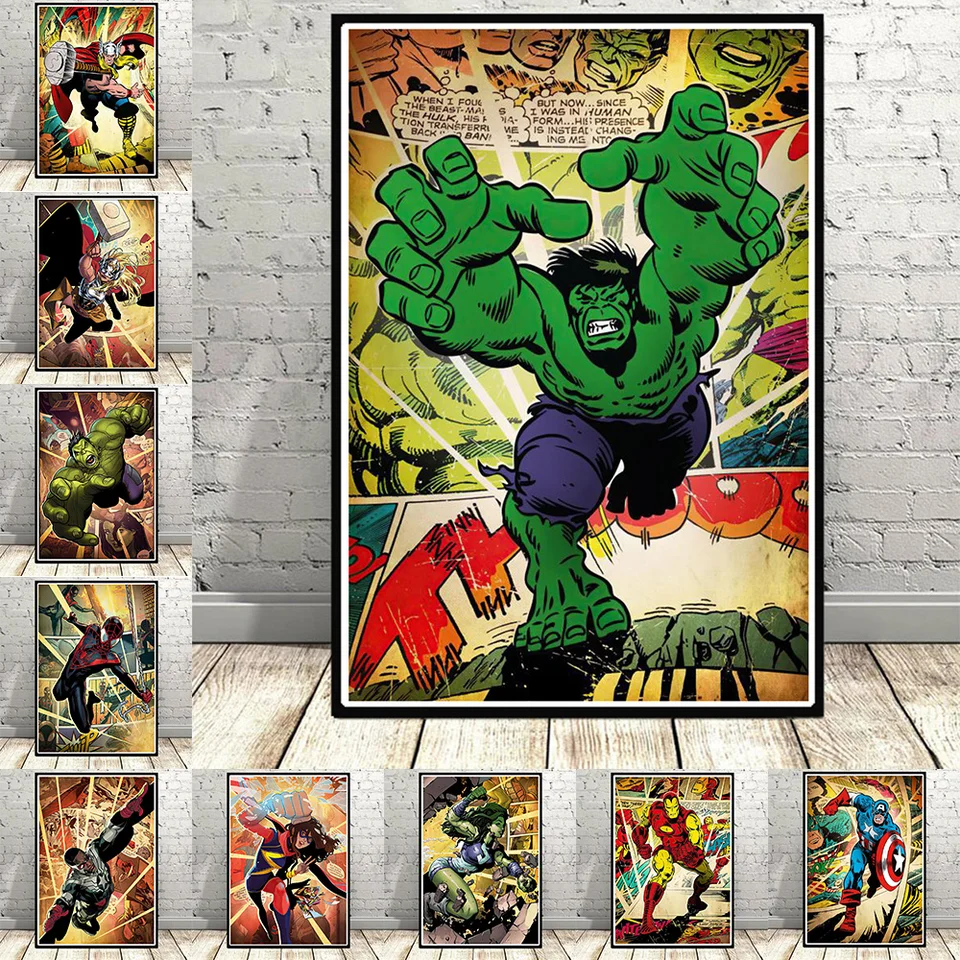 MINISO AVENGERS Superhrdinovia Spider-Man Iron Man Captain America Home Decor Art Vintage Plaget Detská izba nástenné nástenné plátno výtlačky