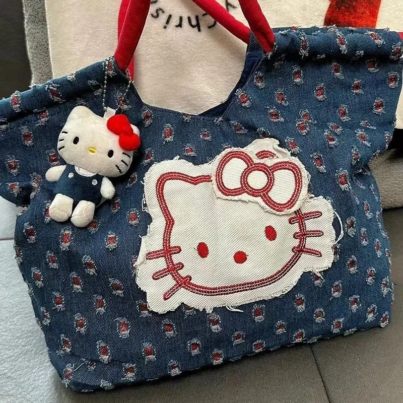Miniso Bag Hello Kitty Anime Periférny retro štýl kovboj kovboj tlače Karika