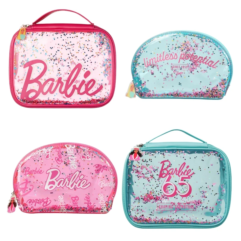 Miniso Barbie kabelka anime karikatúra žien módna priehľadná kozmetická taška s veľkou kapacitou prenosné úložisko kefy 22 cm