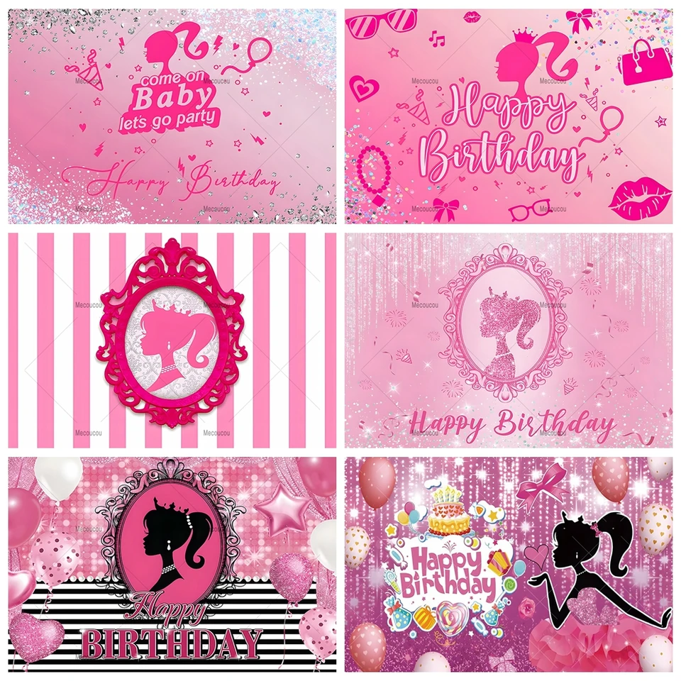 MINISO BARBIE PRINCESS GLITTER Photo Pozadie Custom Pink Wall Svadobná dekorácia dievčat narodeninovú oslavu Banner Photography rekvizity