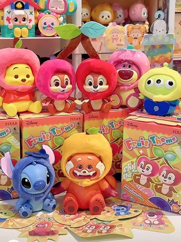 Miniso Blind Box Disney Fruit Headset Series Cute Trendy Hray Doll Ornament Darček Strawberry Bear Stitch Ornament Garážová súprava