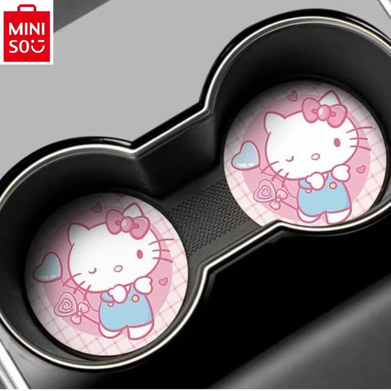 Miniso Car Cup Cup Mat, Anti Slip Storage Rat pre interiér automobilu, Universal Cute Hello Kitty Cartoon Anime Decotion Products