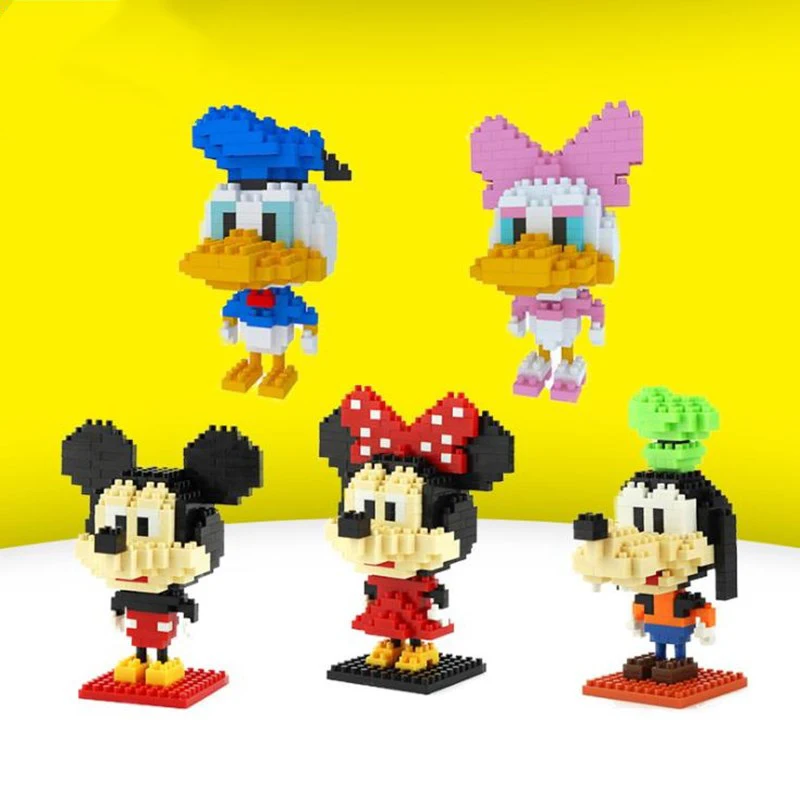 Miniso Cartoon Building Minnie Mickey Mouse Donald Duck Plastic Blocks Postavy Výučba jednotiek Akčné figúrky hračky pre deti