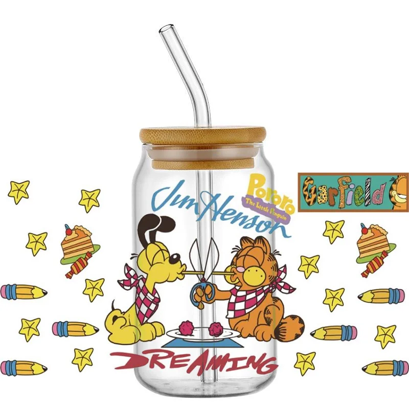 Miniso Cartoon Cutoen Cat 16oz UV DTF Cup Cup Transfer Stickers Custom Label DIY Witerprood Logo pre libbey sklo plechovku