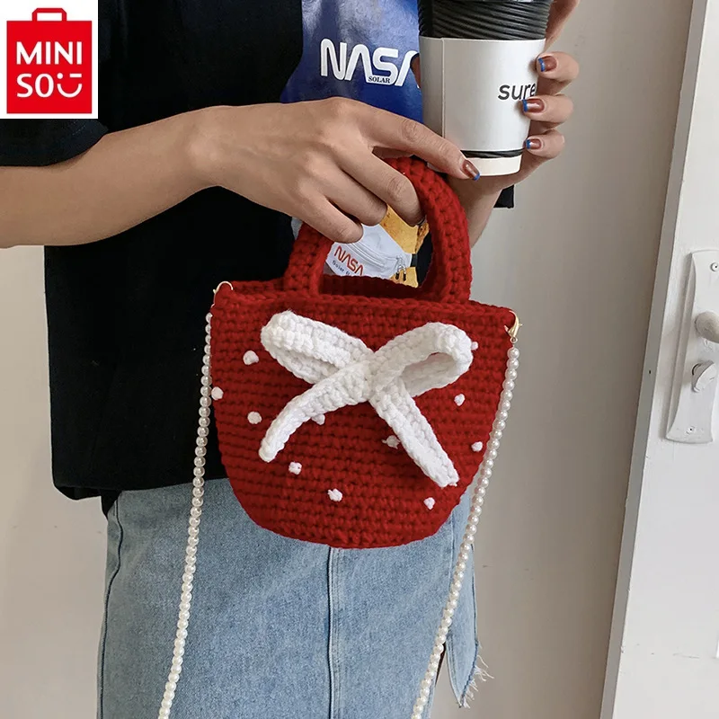 Miniso Cartoon Escape princezná ručne tkaná luk pletená kabelka módna dámska retiazka Crossbody Bag Crossbody