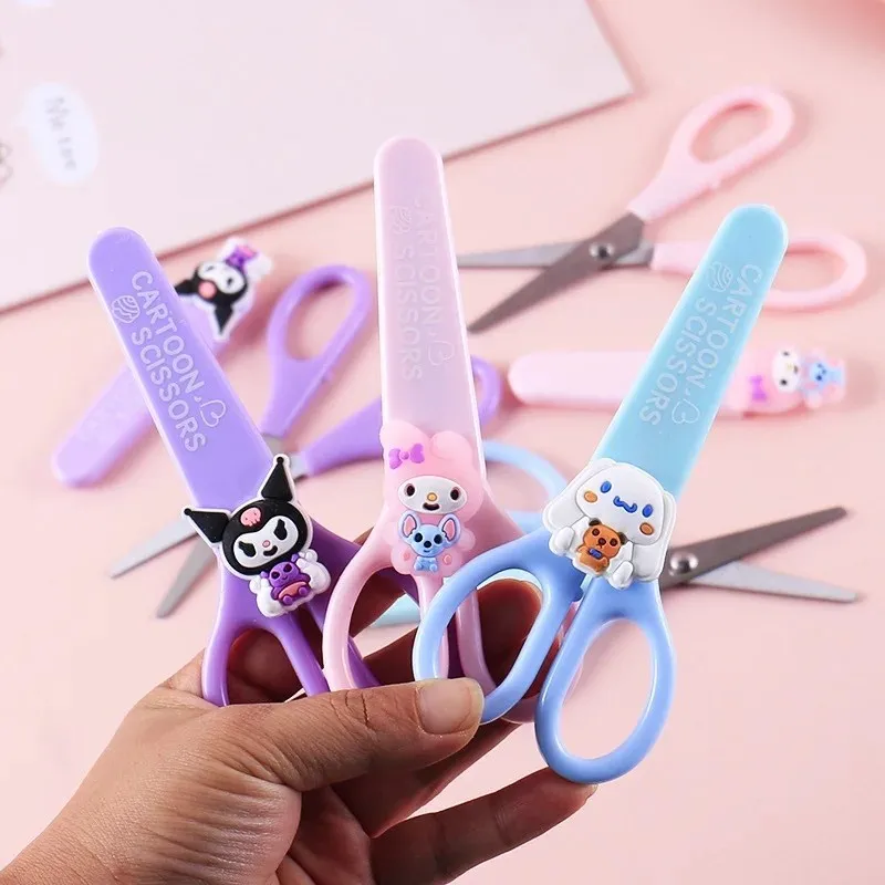 Miniso Cartoon Sanrio Kuromi Scissors Cinnamoroll Melody roztomilý detský ručne vyrábaný bezpečnostný nožnice na papierové potreby Študentské potreby