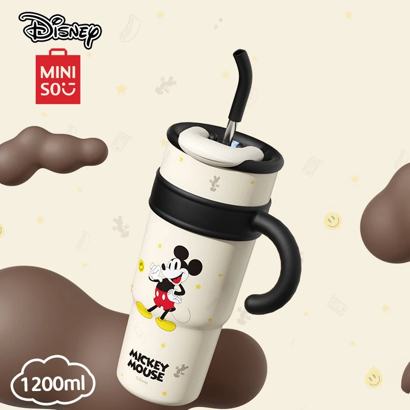 Miniso Disney 1200 ml Mickey Mouse Fľaša vysoká kapacita tepelnej nerezovej ocele Cartoon Lotso Fľaša na vodu Cuto