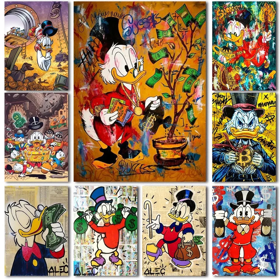 Miniso Disney graffiti Donald Duck Wall Art Plagáty Pop Street Classic Cartoon Domor Decor Canvas maľba maľby výtlačky obrázok