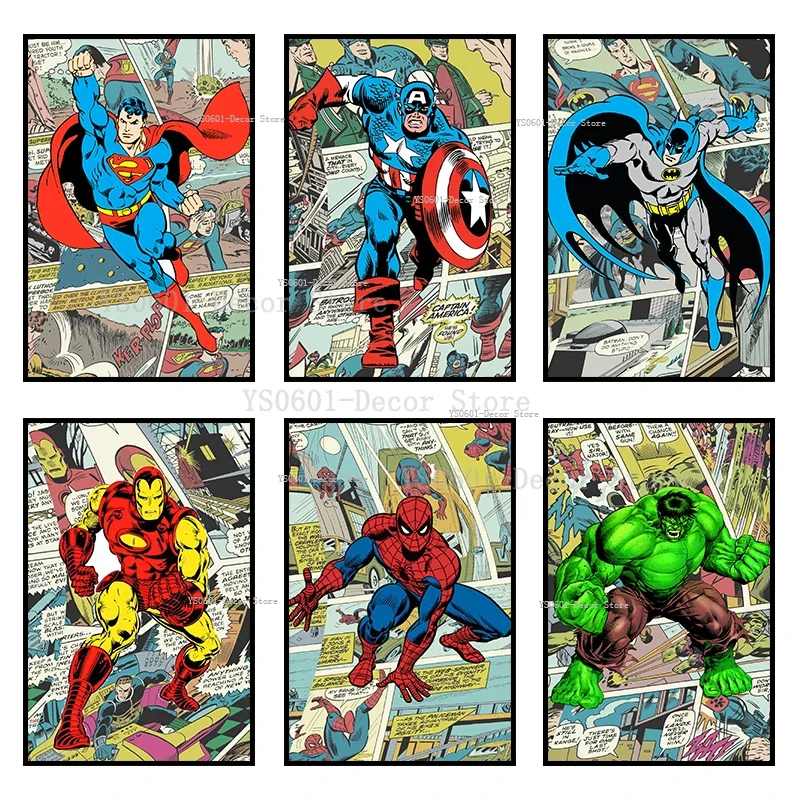 Miniso Disney Marvel Avengers Comic Spiderman Plagáty Iron Man Thor Captain America Canvas maľba nástenná spálňa Domovod