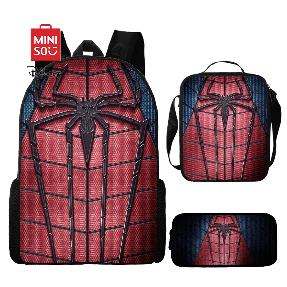 Miniso Disney Marvel superhrdina Spider Man Farebný batoh s obednou taškou Rucksnack Casual School Bag pre chlapcov Študent 3ks sety