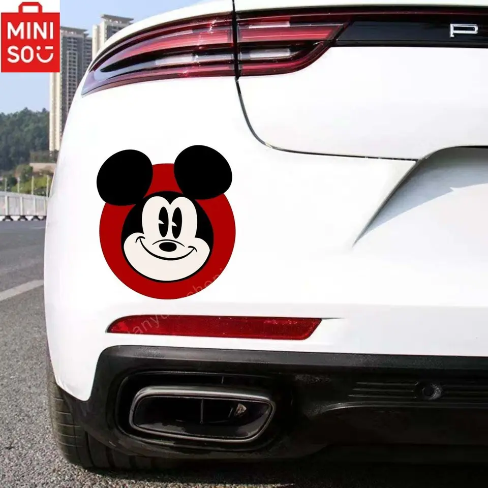 Miniso Disney Mickey Car Scratch Cover Fun Modified Stickers Cartoon Witerproof Stupety Palivová nádrž čiapka auto dekoratívne nálepky