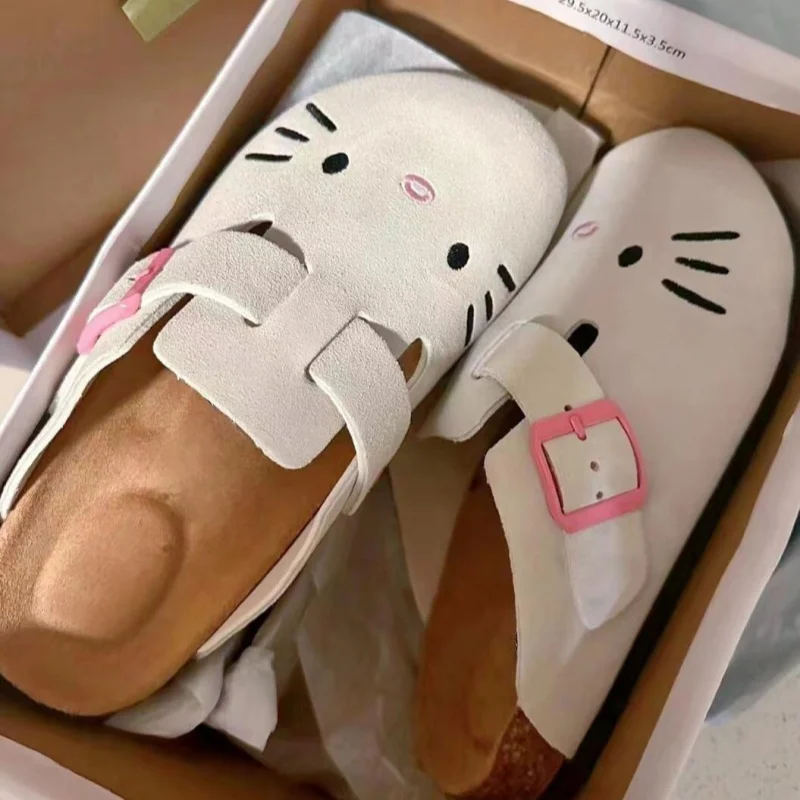 Miniso Hello Kitty Cat Kawaii Anime Plippers letné ženské nové husté jediné ploché topánky Sladké karikatúry vonkajšie protišmykové papuče