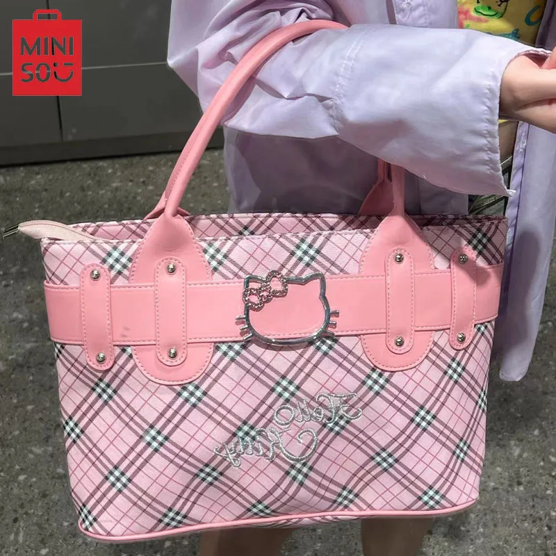 Miniso Hello Kitty Ramer Bag Veľká kapacita prenosná taška Diamond mriežka dochádzajúce ženy kabelka