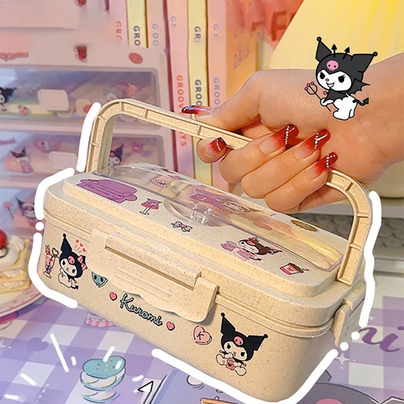 Miniso Kuromi Lunch Box Cinnamoroll My Melody Student Student DeCartmentalized Eco-Friendly Bento Box Caterware Storage Storage Cany