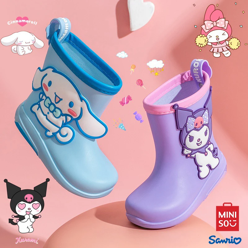 Miniso Kuromi Water Boot Comfort kawaii Pochacco Tlač priedušnej vodnej obuvi Cartoon Wear-rezistentná plastová dažďová topánka
