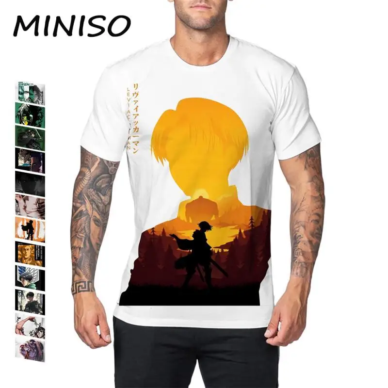 Miniso Levi Ackerman Men Cosplay Tričká Útok na Titan Tops Mikasa Eren Jaeger Novinka Tee japonský anime mužský odev
