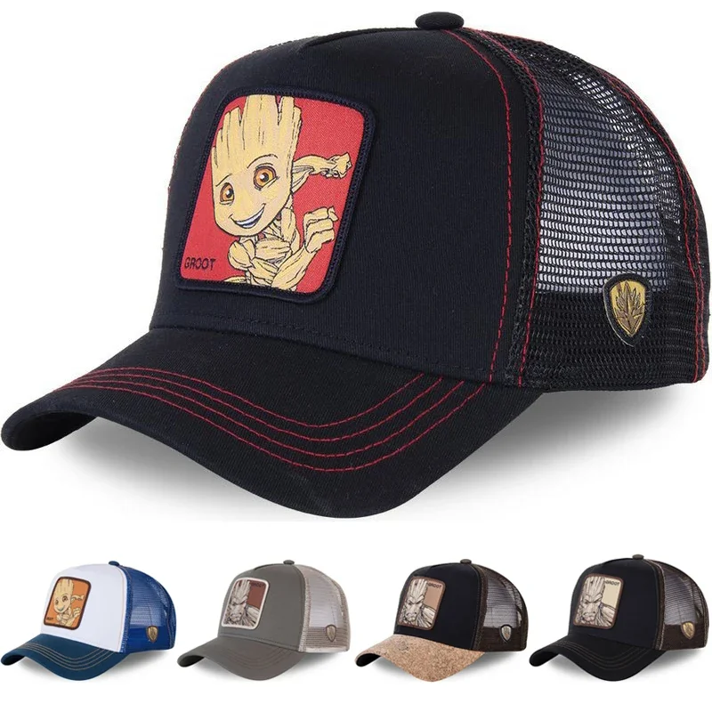 Miniso Marvel Groot Anime Cartoon Snapback bavlna nastaviteľná trucker baseball čiapka Men Outdoor Sunshade hip hop sieťové klobúk