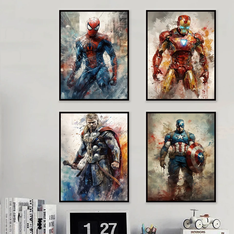 Miniso Marvel Movie Avengers Wall Art Canvas Plagáty superhrdina Spiderman Iron Man Domáce dekorácie Detská izba plátno maľba nástenná maľba