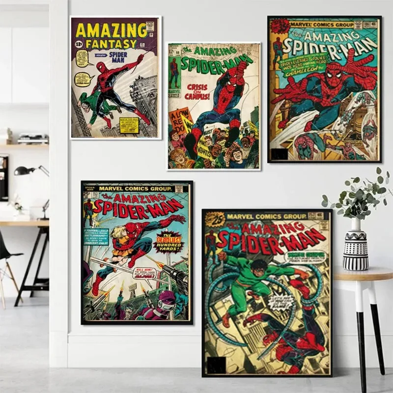 Miniso Marvel Superhrdina Spider-Man Vintage Art Plagáty Domáca obývacia izba Spálňa Decorácie nástenná maľba HD tlač