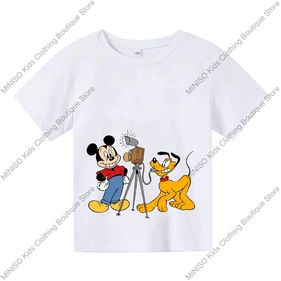 Miniso Nové 100% bavlnené tričká anime karikatúra Mickey Mouse Pluto Fashion Streetwear Nadmerná tričko Tieň