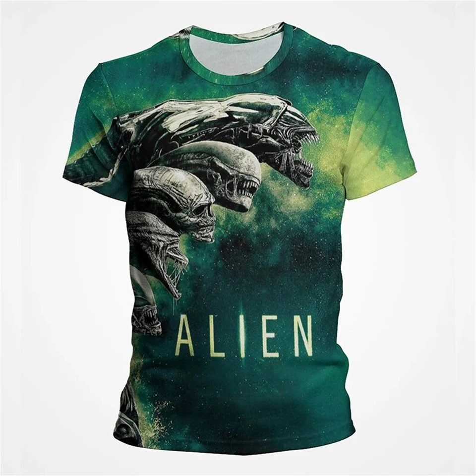 Miniso nové tričká Alien Horror Film 3D tlač Streetwear Men Dámske módne nadmerné tričko Detské dievča dievča Tops Topy