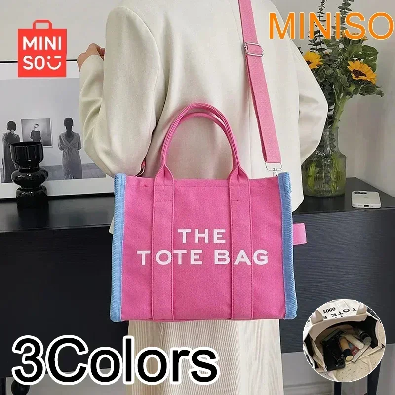 Miniso plátno tote tašky Ženy veľkú kapacitu luxusné tašky na rameno zips čierne dámy krížové tašky veľké biele nákupné tašky Pu