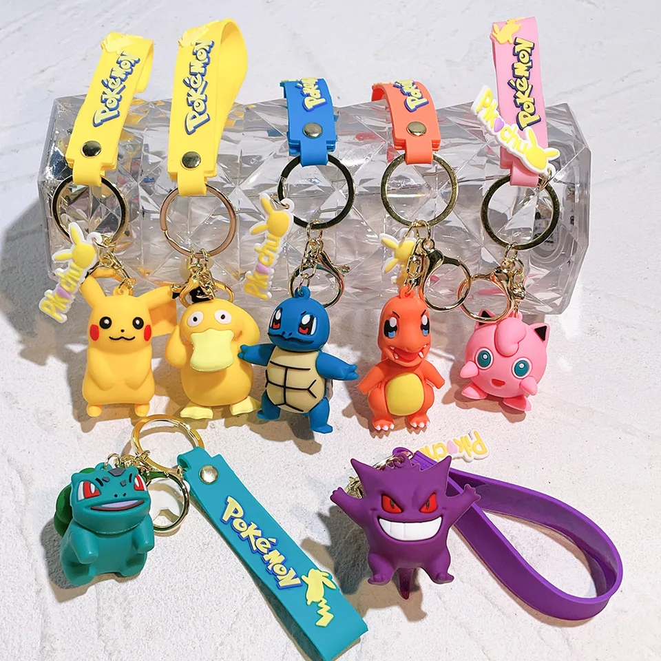 Miniso Pocket Monster Pikachu Anime PVC Doll Keychain Prívesok vrecká Action Action Hray Doll Doll Psyduck Charizard Detský darček