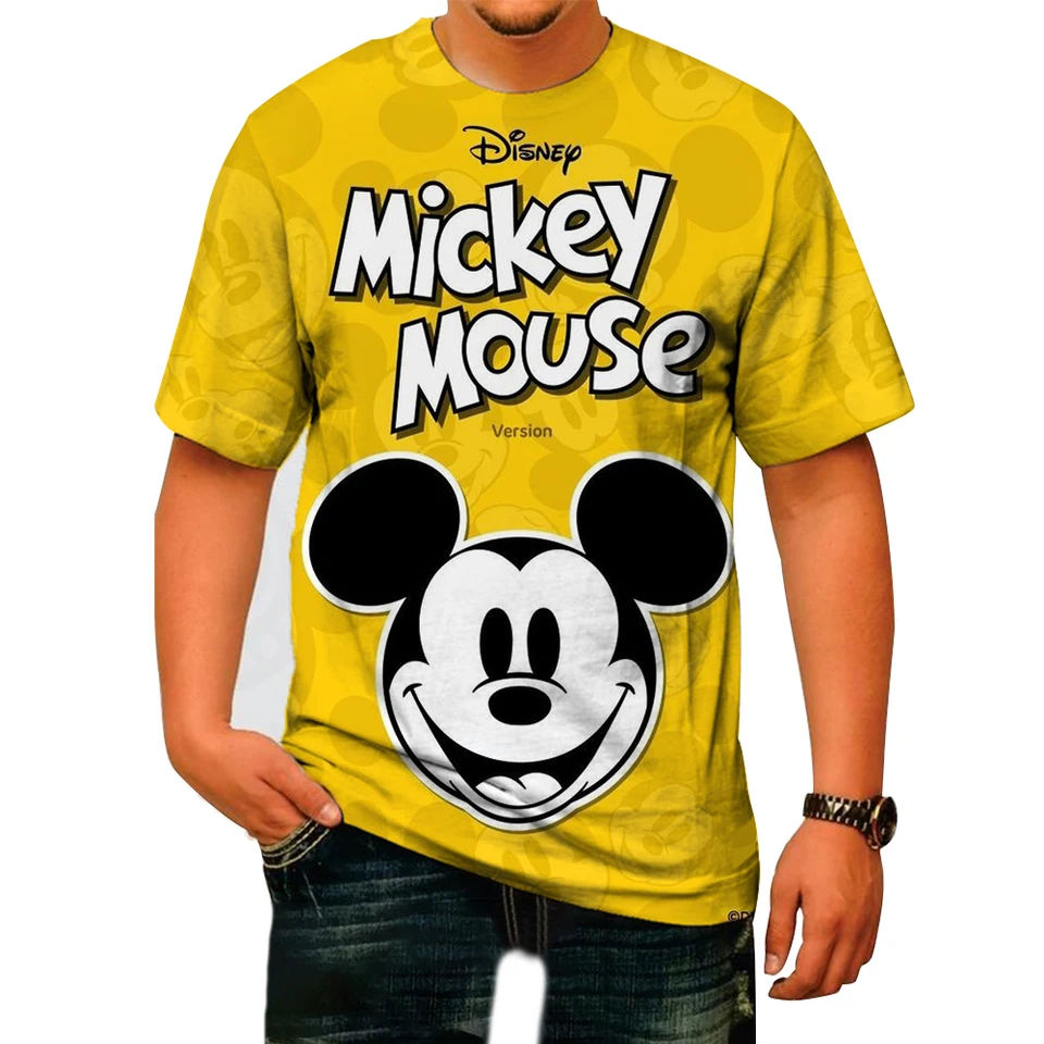 Miniso Pánske tričko Disney Mickey Mouse slúchadlá módne listy Tee tričko s krátkym rukávom Cartoon T tričko o krk oblečenie