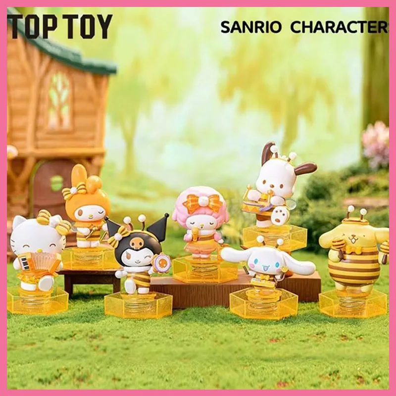 Miniso roztomilý slepý box Cinnamoroll My Melody Kuromi Hello Kitty Pompom Purin Piano Little Bee Concert Mystery Box Model Model Darček