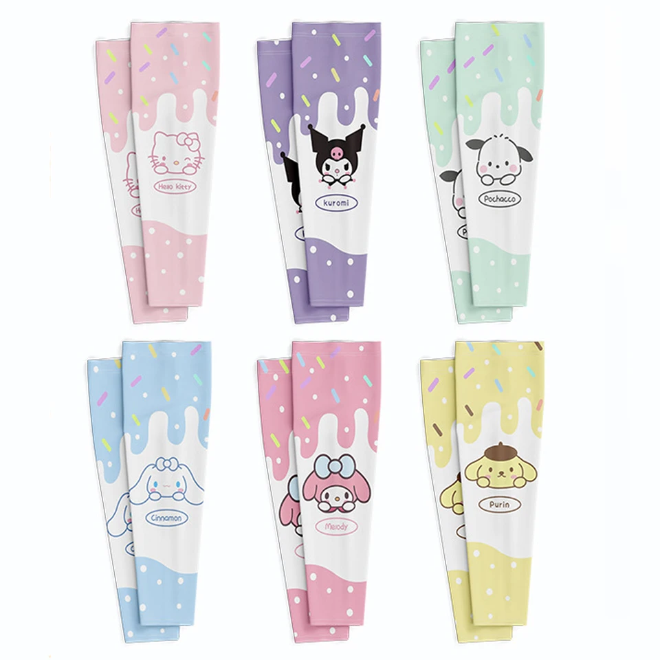 Miniso Sanrio Anime Hello Kitty 1Pair Kid Ruckves Rukaves na ochranu pred slnkom Chladenie UV PRÍRAVY PRÍRAVY
