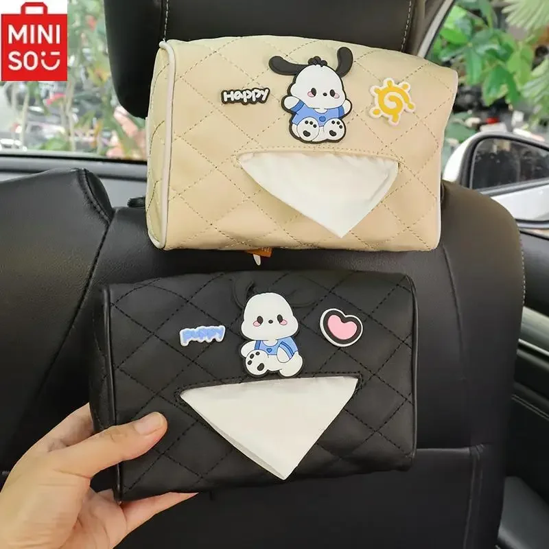 Miniso Sanrio Pacha do psa autosedačky chrbta chrbta zavesenie kožená tkanivová škatuľka Karikatúra tvar lakťová lakťová krabica papierová krabica dekoratívne ozdoby