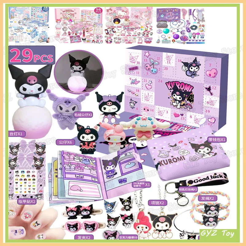 Miniso Sanrios Cinnamoroll vianočný adventný kalendár Night Light Cartoon Anime Kuromi Ornament Keychain Key Keychain Deti vianočné darčekové hračky