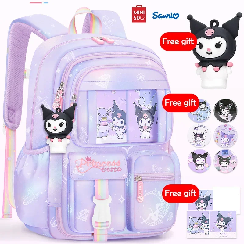 Miniso Senrio Kuromi študent batoh Kawaii zníži bremeno Chráňte chrbticu detskú školskú tašku roztomilý karikatúra ľahká kniha Girl Gird Darček