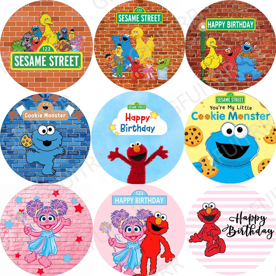 Miniso Sesame Street Round Round Atoughdrop Detská dekorácia Detské narodeninové oslavy Kruh kruhu vinylové polyesterové fotografie pozadie