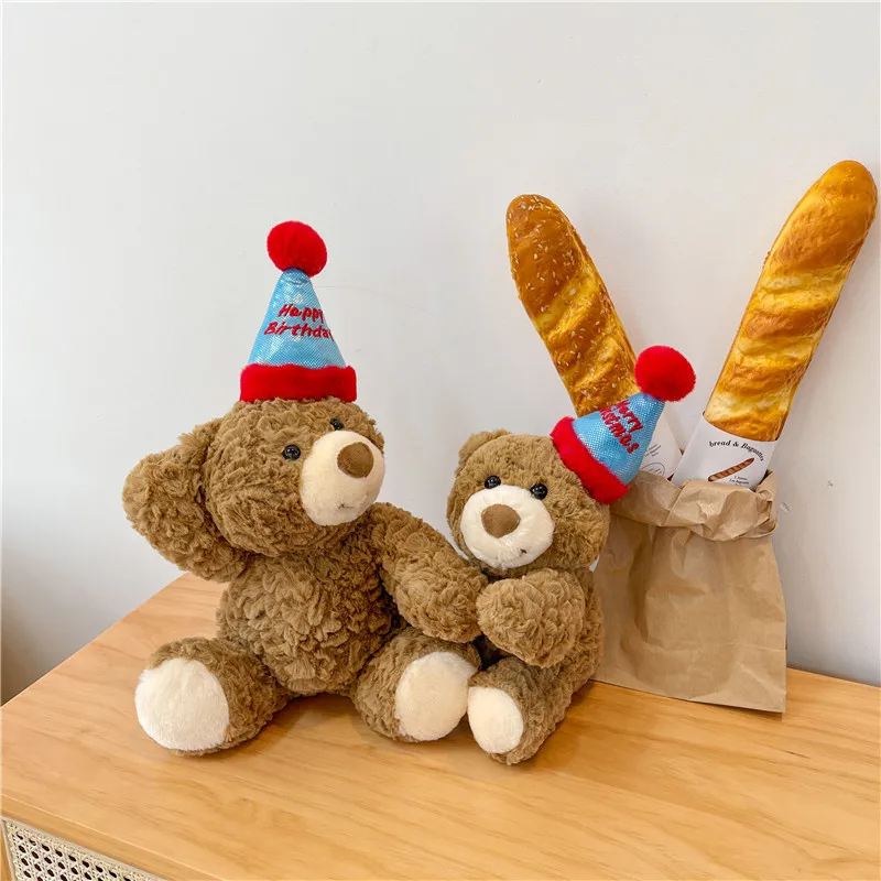 Miniso Soft Fluffy Birthday Hat Teddy Bear Fľdate hračku pre priateľku Valentín Darček pre dieťa narodeniny darček spánok Partner