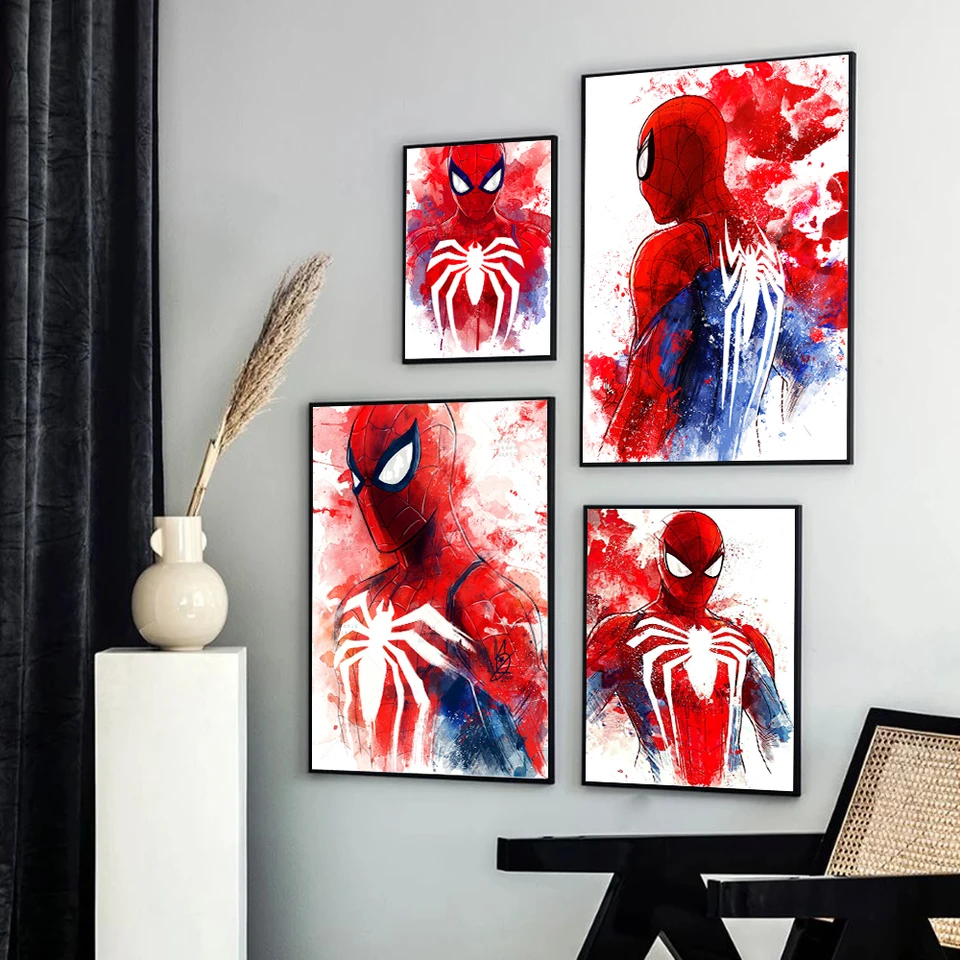 Miniso Spiderman Marvel Movie Watercolor Style Wall Art Plagáty Disney superhrdina domáci dekor Canvas maľba nástenné výtlačky Obrázok Obrázok