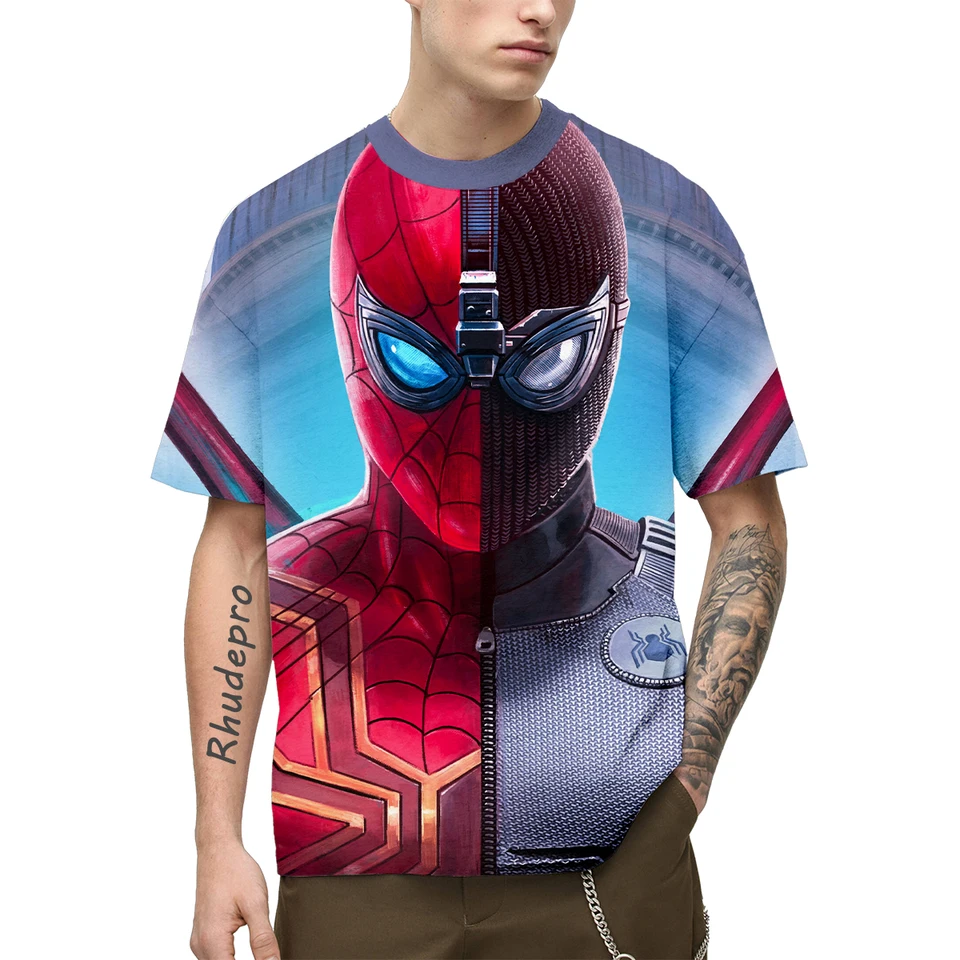 Miniso Summer Nové pánske tričko Spider-Man Nadmerné voľné oblečenie móda Iron Man s krátkym rukávom 3D tlačené ordečné tričko Anime