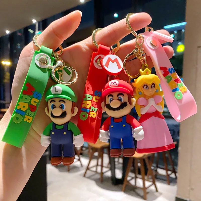 Miniso Super Mario Luigi Yoshi Donkey Kong Pendant Keychain Stitch Hračky Cartoon Ružový anjel Schoolbag Accesorios vianočné darčeky