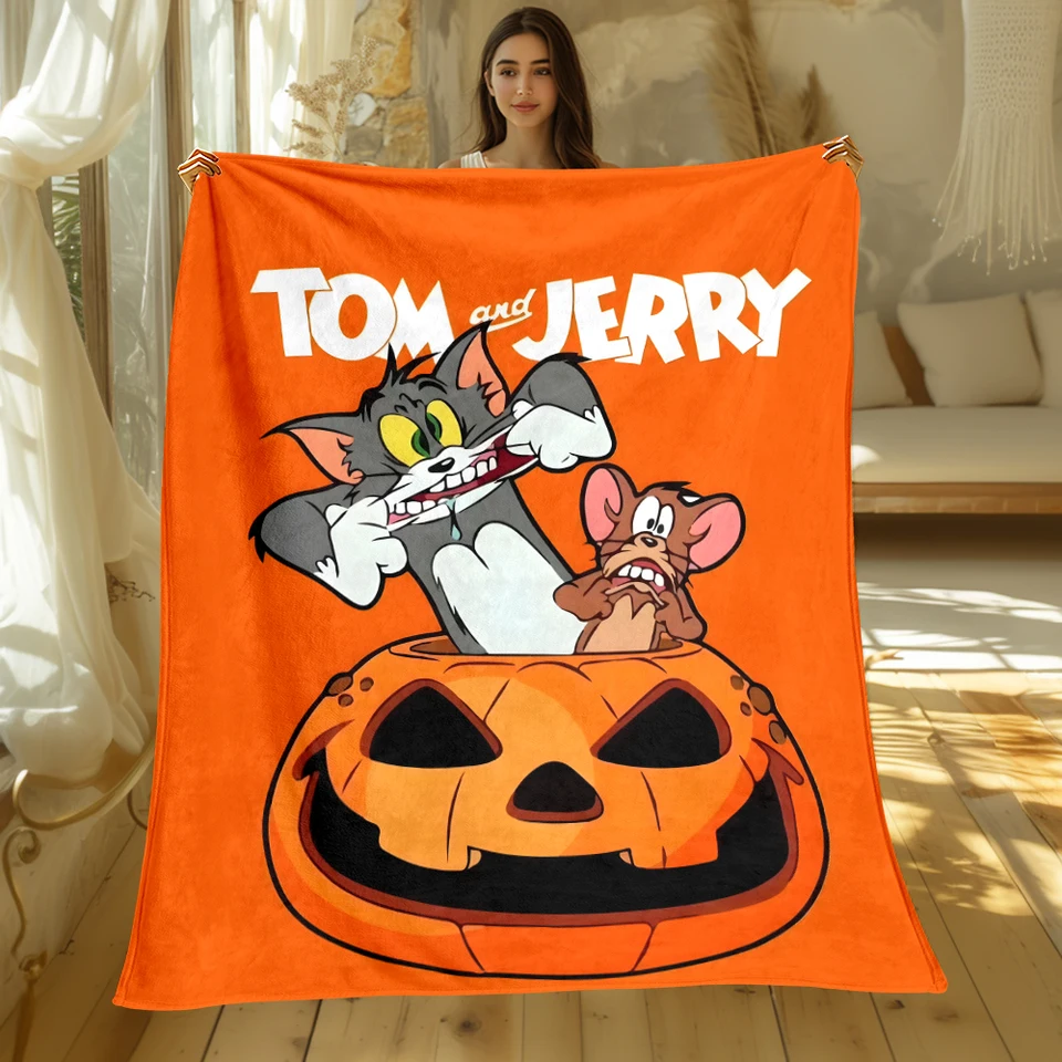 Miniso Tom a Jerry tlačia prikrývku.Warm a Comfort Flanel, spálňa, pohovka, posteľ, stoličky pikniky, výlet, tábor, prikrývky.